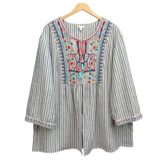 J. Jill Love Linen Sz. 3X 100% Linen Embroidered Jacket - Picture 1 of 16
